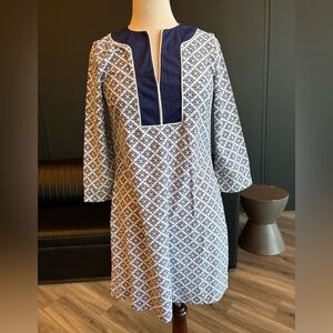 Smart navy & white Tunic Dress in UPF 50 fabric.